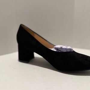 Black Suede Pointed Toe Block Heel Pumps Women's US Size 9 Slip On